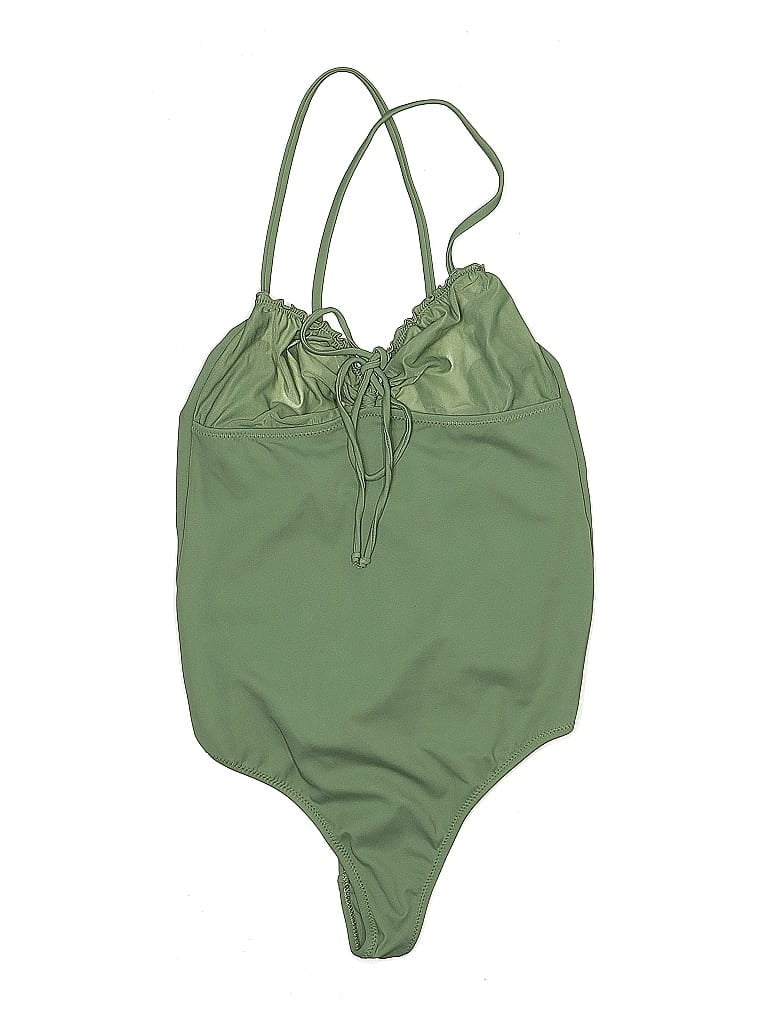 Pre-owned Assorted Brands Swimsuit Top Green Solid Pattern Swimwear