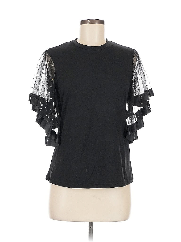 Pre-owned Shein Short Sleeve Top Black Ruffles Neckline Tops
