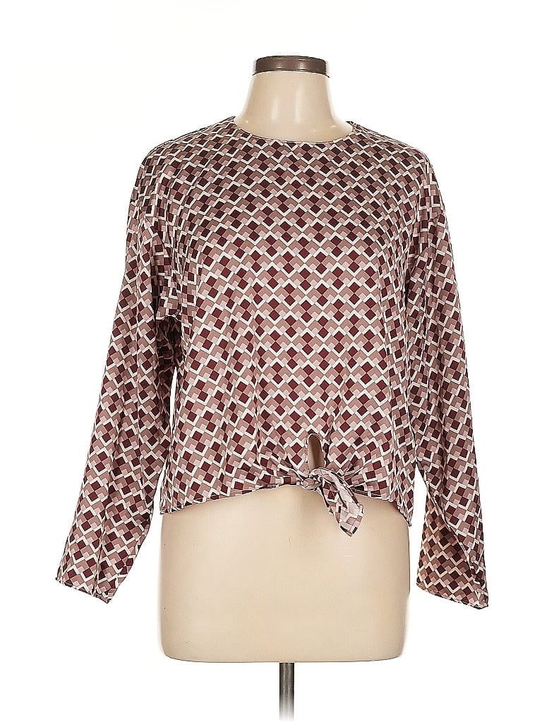 Pre-owned Downeast Long Sleeve Blouse In Burgundy