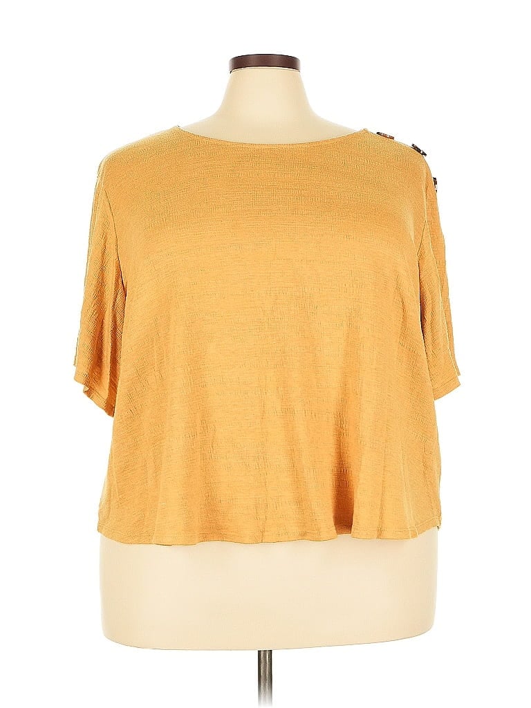 Pre-owned Cable & Gauge Short Sleeve Top Gold Cold Shoulder Neckline Tops