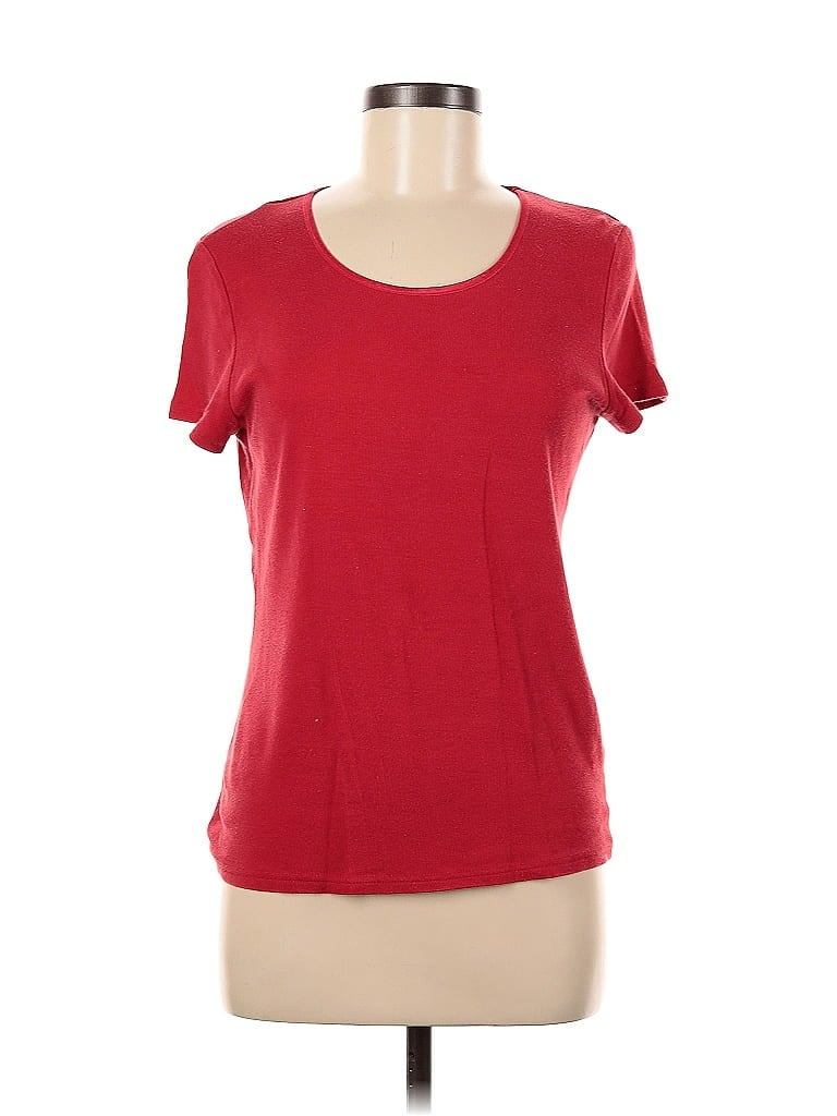 Pre-owned Basic Editions Short Sleeve Top Red Scoop Neck Tops
