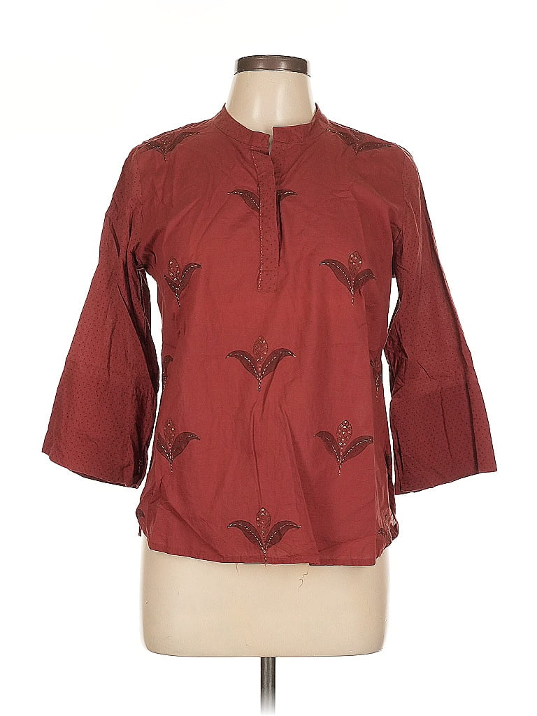 Pre-owned Fabindia 3/4 Sleeve Blouse In Burgundy