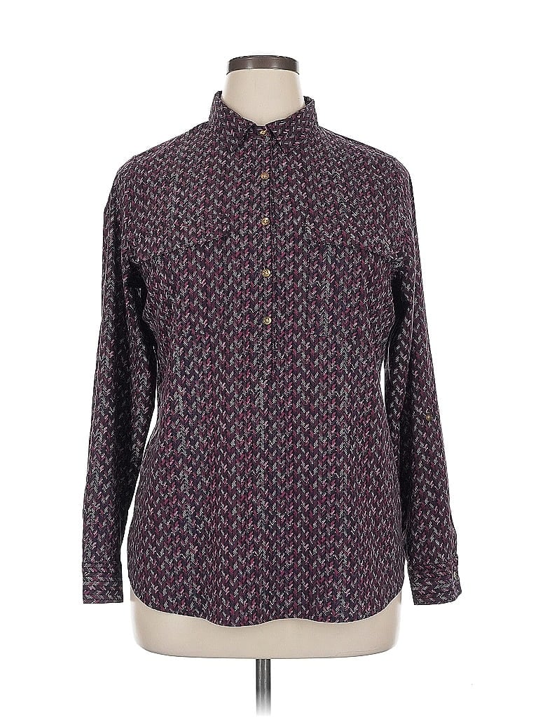 Pre-owned Croft & Barrow Long Sleeve Polo Shirt In Purple