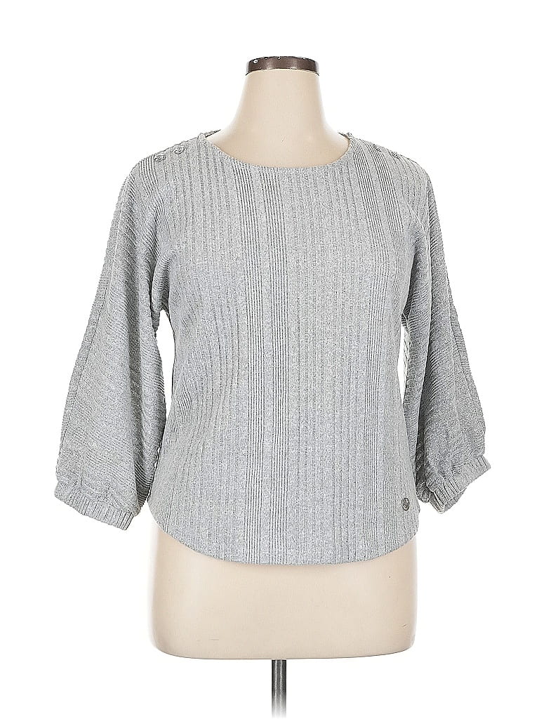 Pre-owned Adrienne Vittadini 3/4 Sleeve Top Gray Boatneck Tops