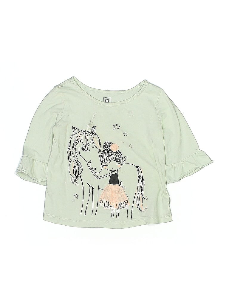 Pre-owned Baby Gap Kids' 3/4 Sleeve Top Teal Keyhole Neckline Tops In Blue