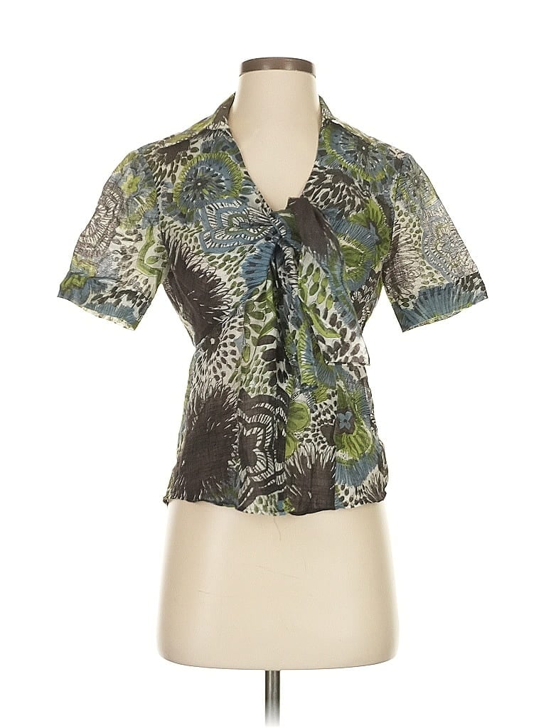 Pre-owned Lafayette 148 Short Sleeve Blouse In Green