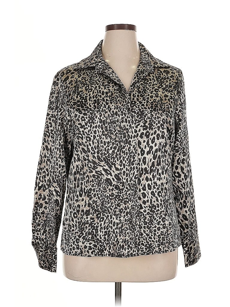 Pre-owned Jones New York Collection Long Sleeve Blouse In Silver