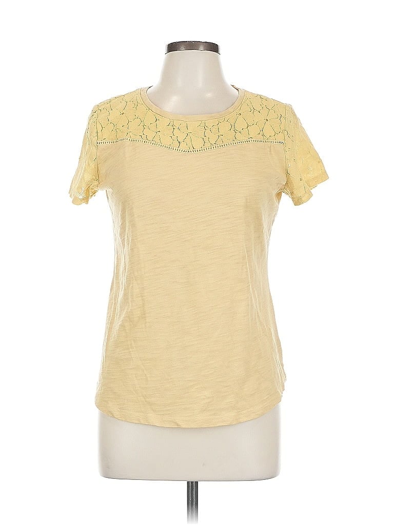 Pre-owned Liz Claiborne Short Sleeve Top Yellow Scoop Neck Tops