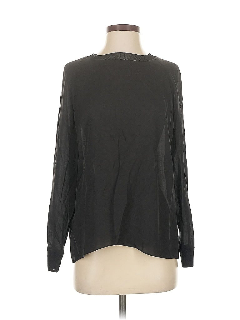 Pre-owned Vince Long Sleeve Silk Top Black Crew Neck Tops