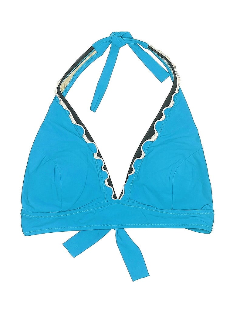 Pre-owned Profile By Gottex Swimsuit Top Blue Chevron/herringbone Pattern Swimwear