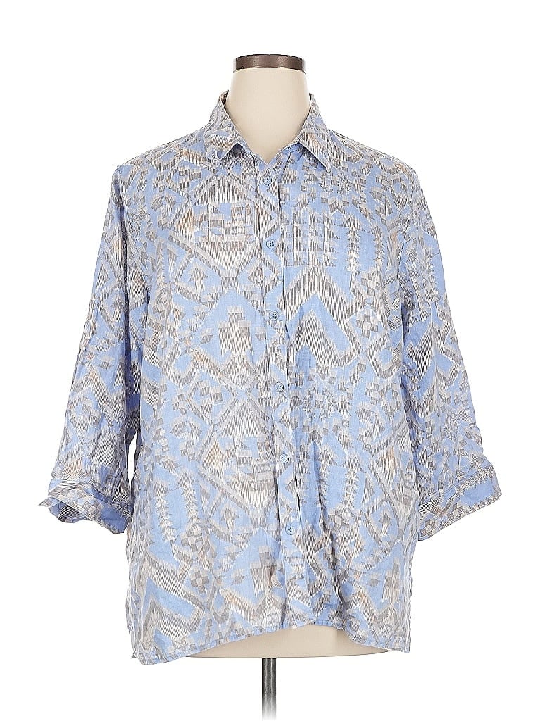 Pre-owned Coldwater Creek 3/4 Sleeve Button Down Shirt In Blue