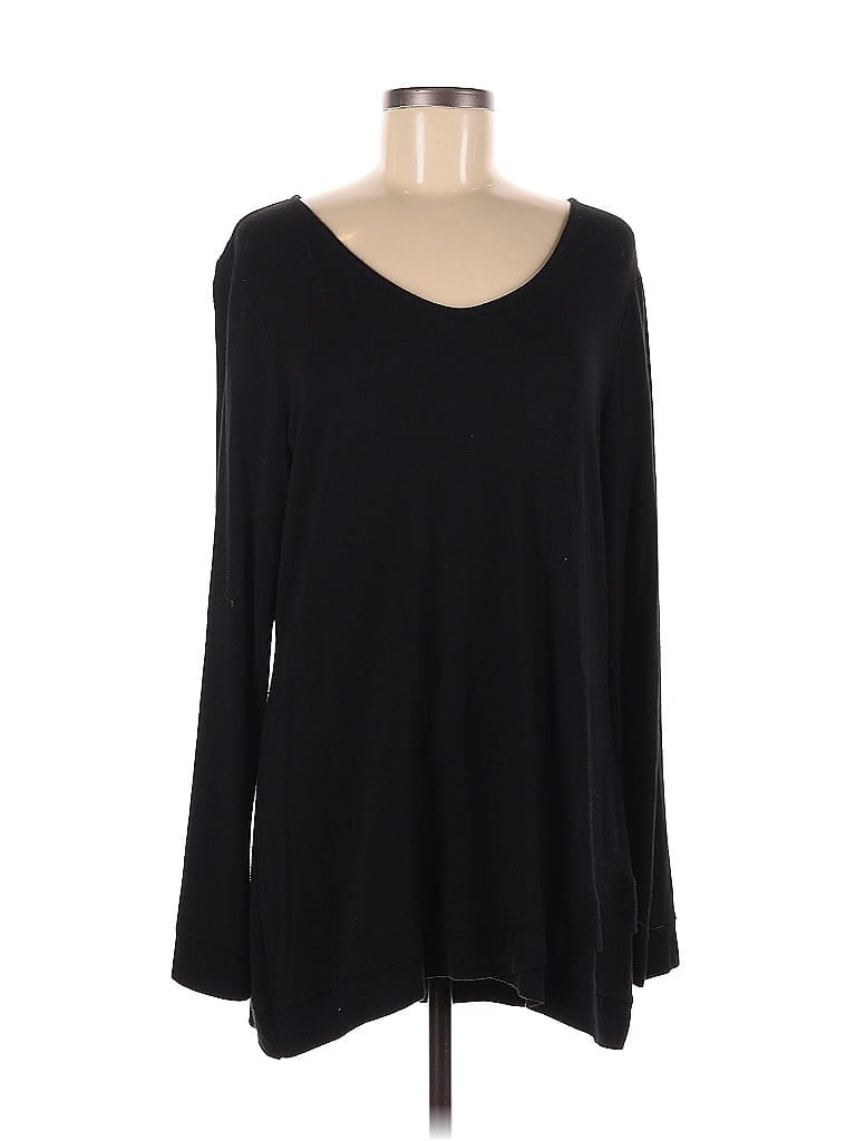 Pre-owned Susan Graver Long Sleeve Top Black Scoop Neck Tops