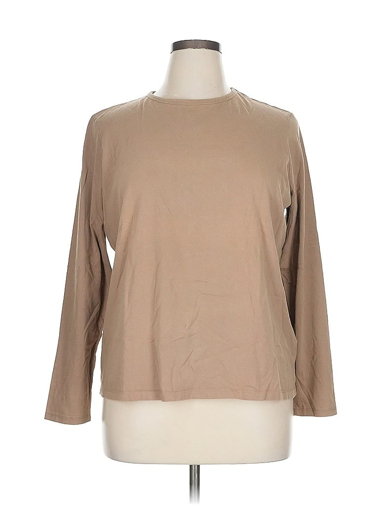 Pre-owned Lands' End 3/4 Sleeve T-shirt In Brown