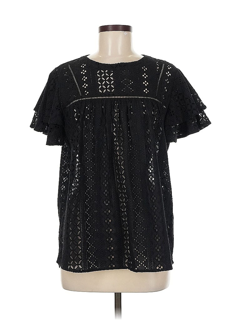 Pre-owned Pleione Short Sleeve Blouse In Black