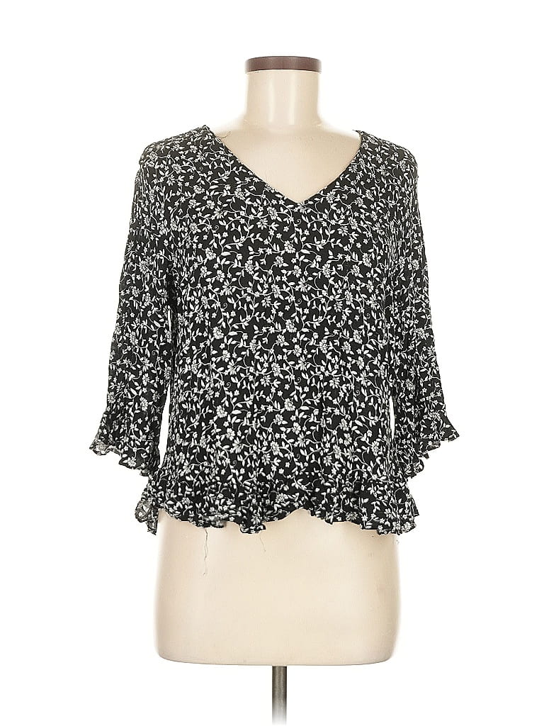 Pre-owned Cynthia Rowley 3/4 Sleeve Blouse In Black