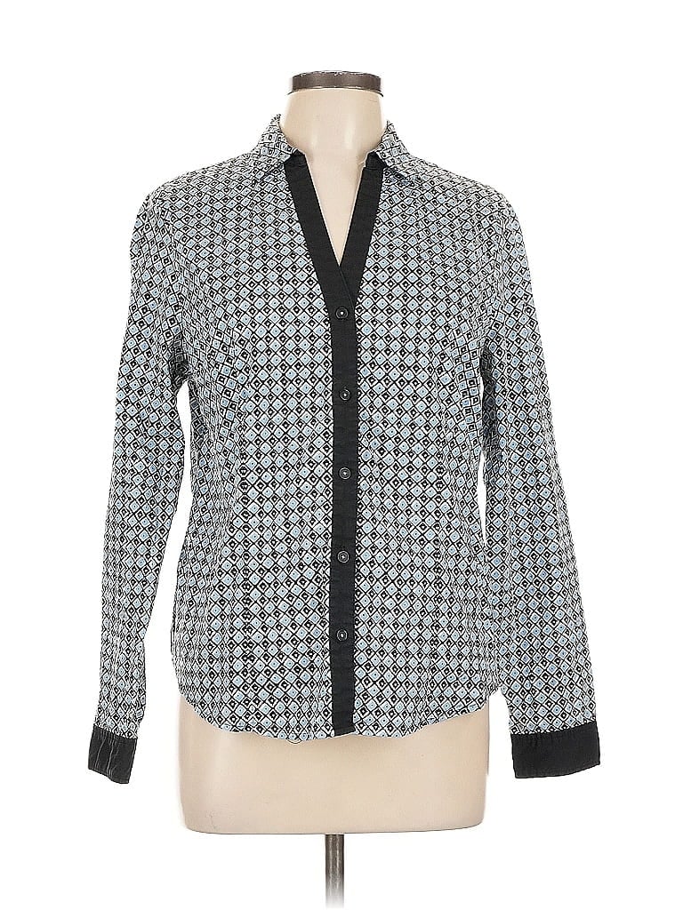 Pre-owned Jones New York Signature Long Sleeve Blouse In Gray