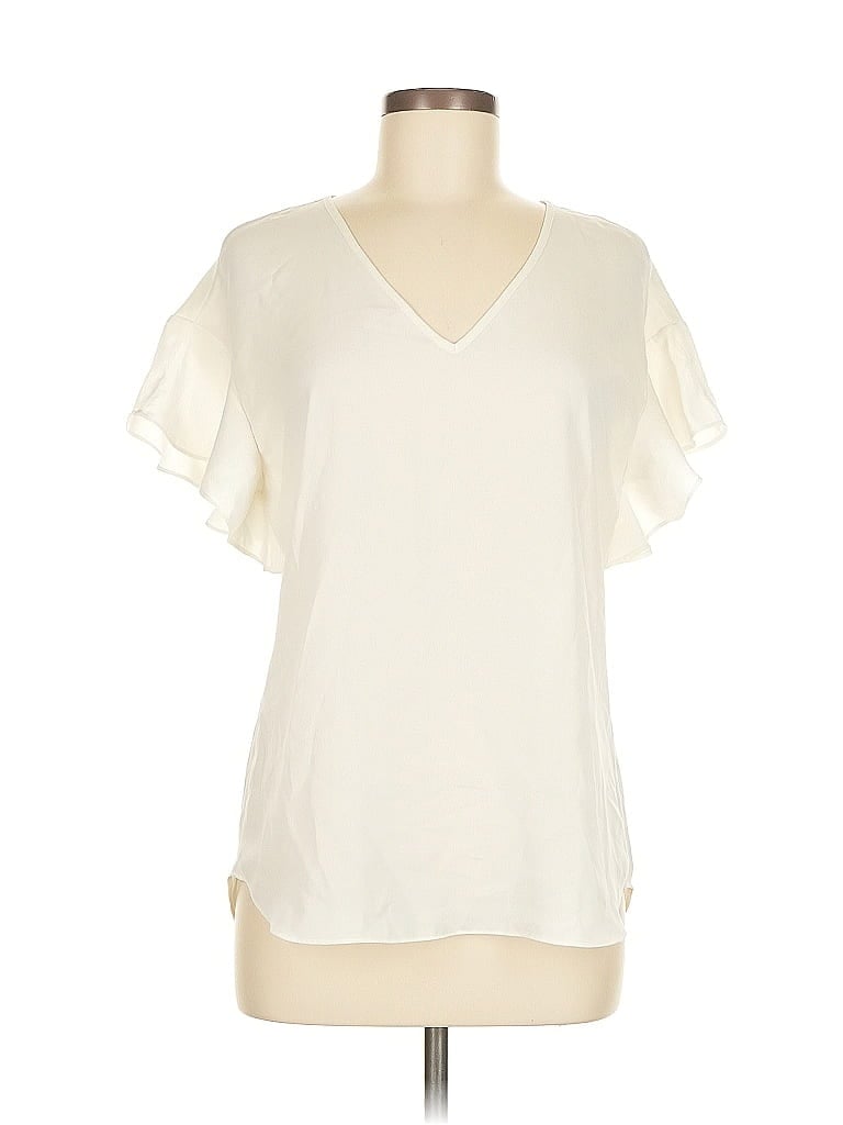 Pre-owned Lands' End Short Sleeve Blouse In White