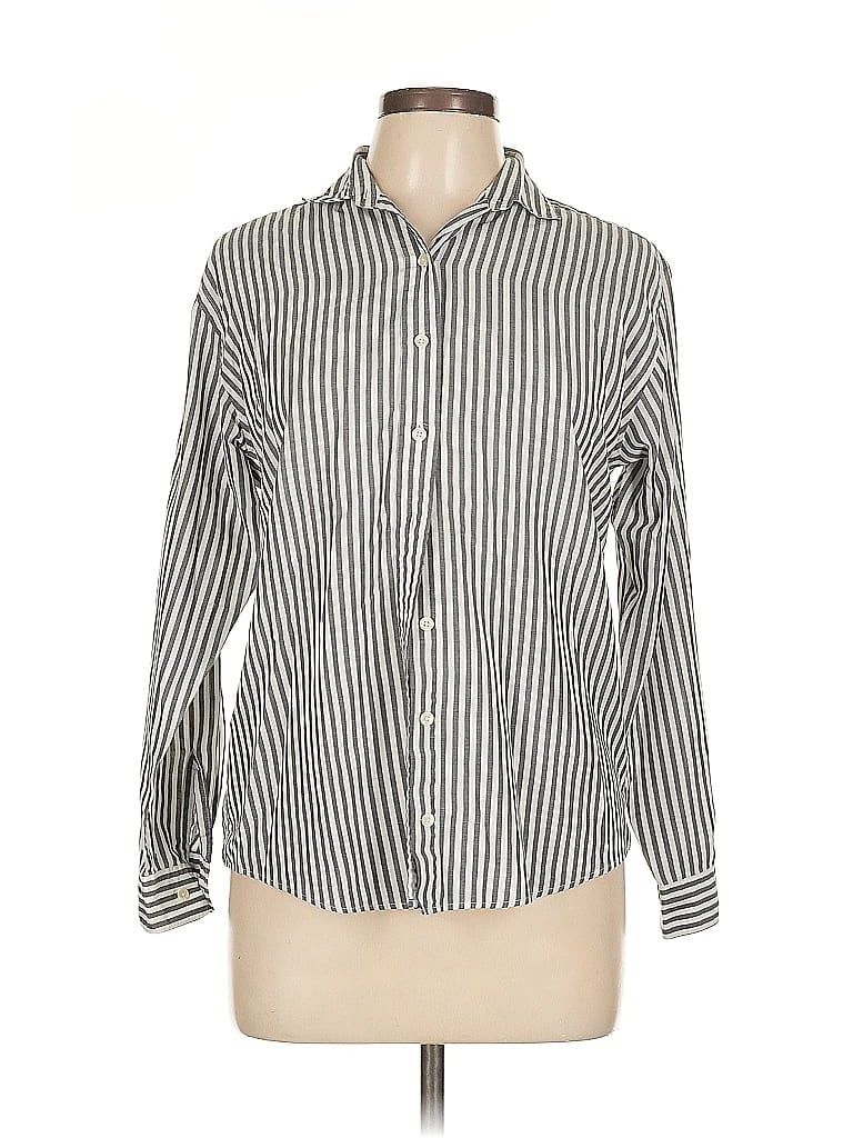 Pre-owned Lands' End Long Sleeve Button Down Shirt In Silver