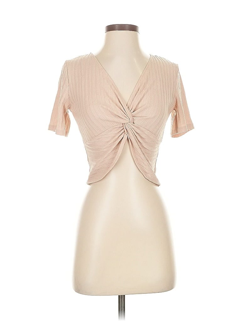 Click to view more detailed imagery on our partner's website Pre-owned Zara Short Sleeve Top Tan Sweetheart Neckline Tops In Brown