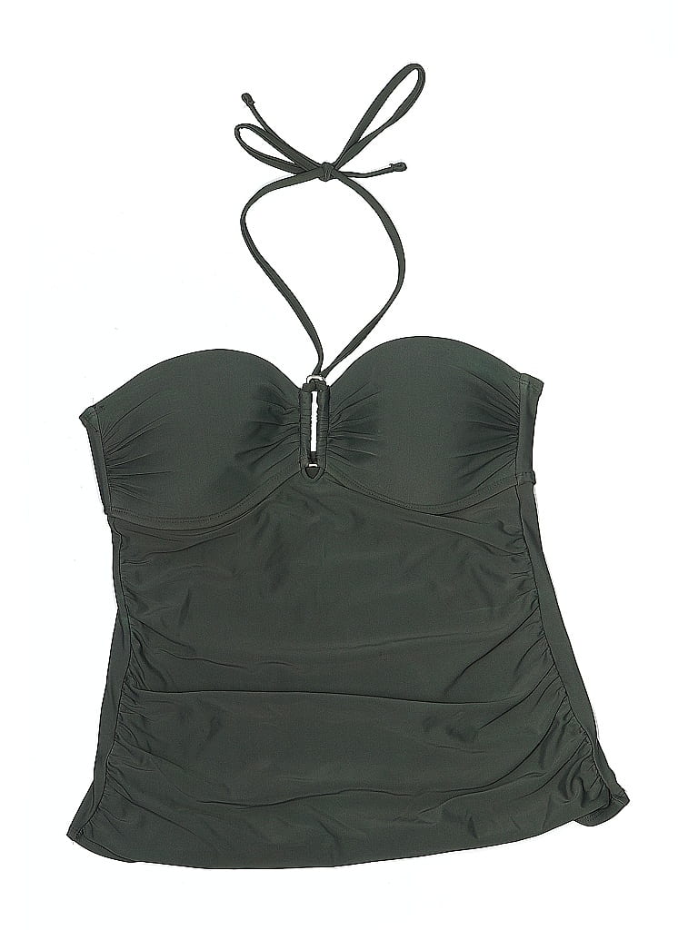 Pre-owned Merona Swimsuit Top Green Solid Pattern Swimwear