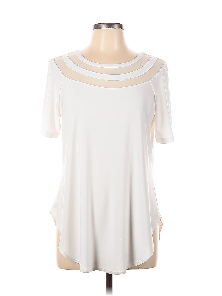 Pre-owned Joseph Ribkoff Short Sleeve Top Ivory Keyhole Neckline Tops In White