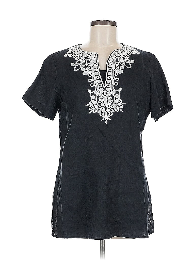 Pre-owned Jones New York Signature Short Sleeve Blouse In Black