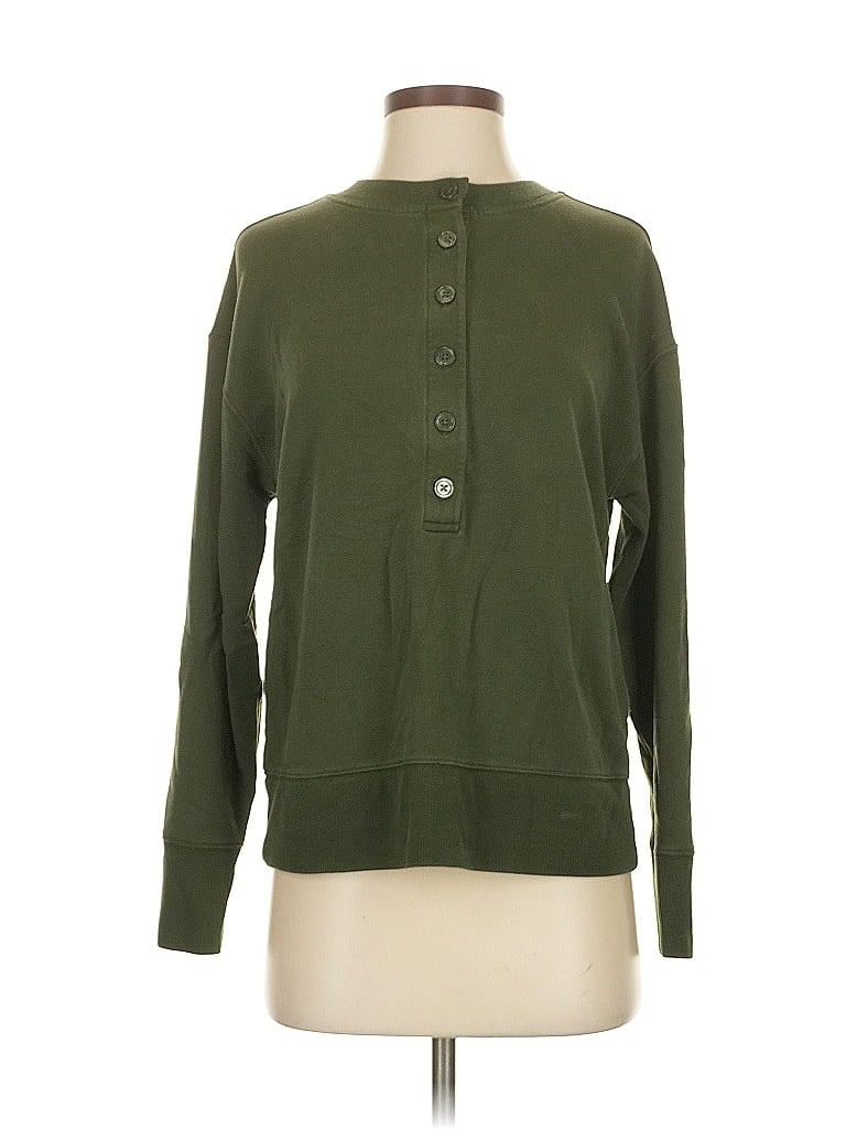 Pre-owned Athleta Long Sleeve Henley Shirt In Green