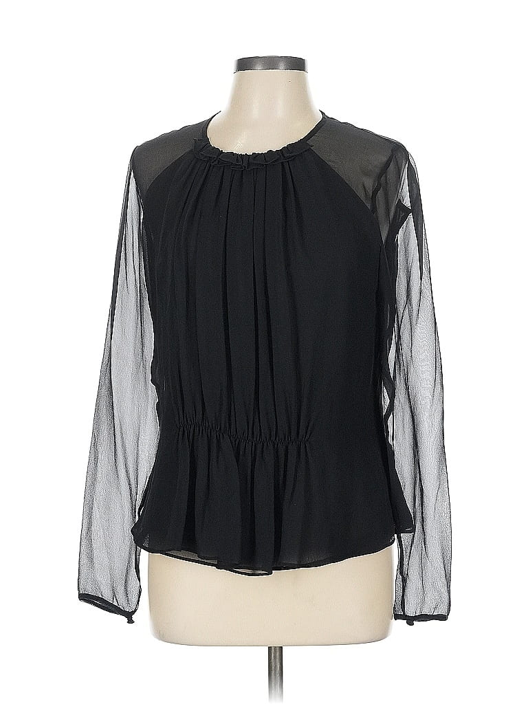 Pre-owned Worth Long Sleeve Silk Top Black Keyhole Neckline Tops