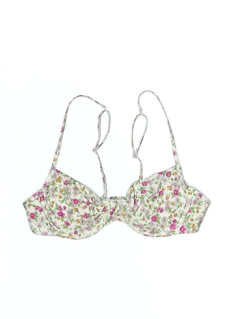 Pre-owned Assorted Brands Swimsuit Top White Floral Pattern Swimwear