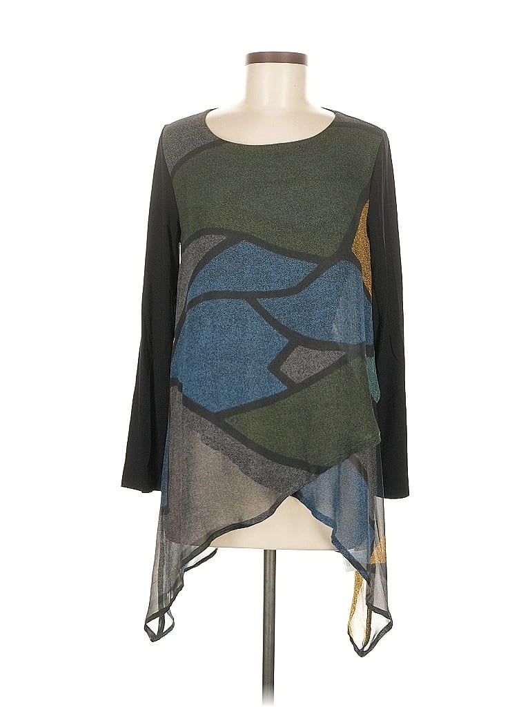 Pre-owned Ronen Chen Long Sleeve Top Blue Square Neckline Tops