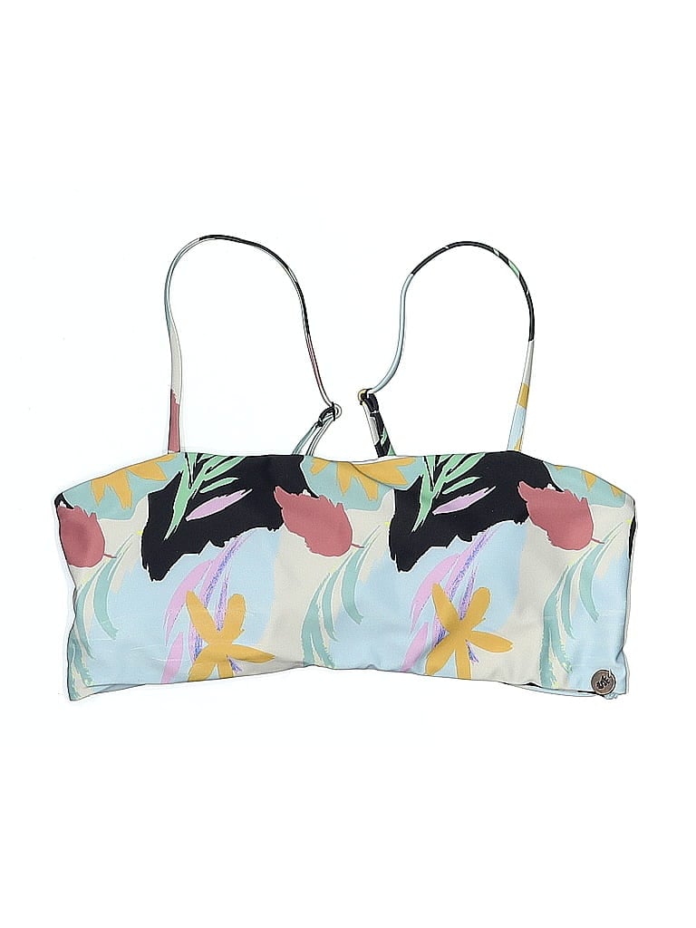 Pre-owned Assorted Brands Swimsuit Top Ivory Floral Pattern Swimwear In White