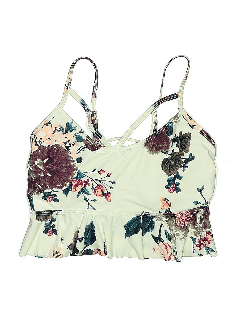 Pre-owned Cocoship Swimsuit Top Ivory Floral Pattern Swimwear In White