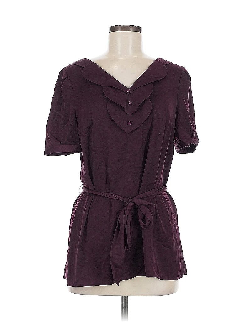 Pre-owned Fervour Short Sleeve Blouse In Burgundy