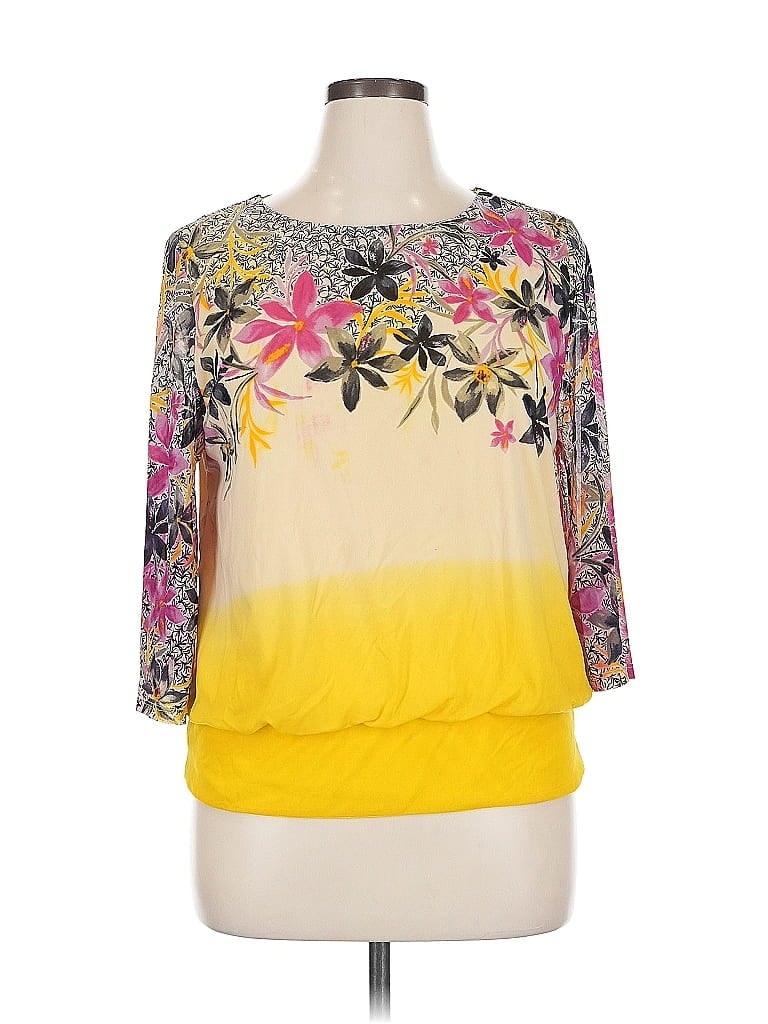 Pre-owned Jm Collection 3/4 Sleeve Blouse In Yellow