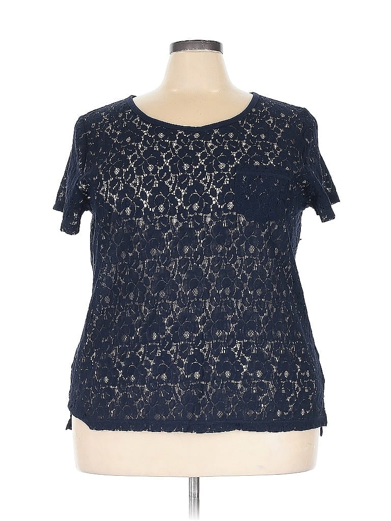 Pre-owned Jcpenney Short Sleeve Top Blue Keyhole Neckline Tops