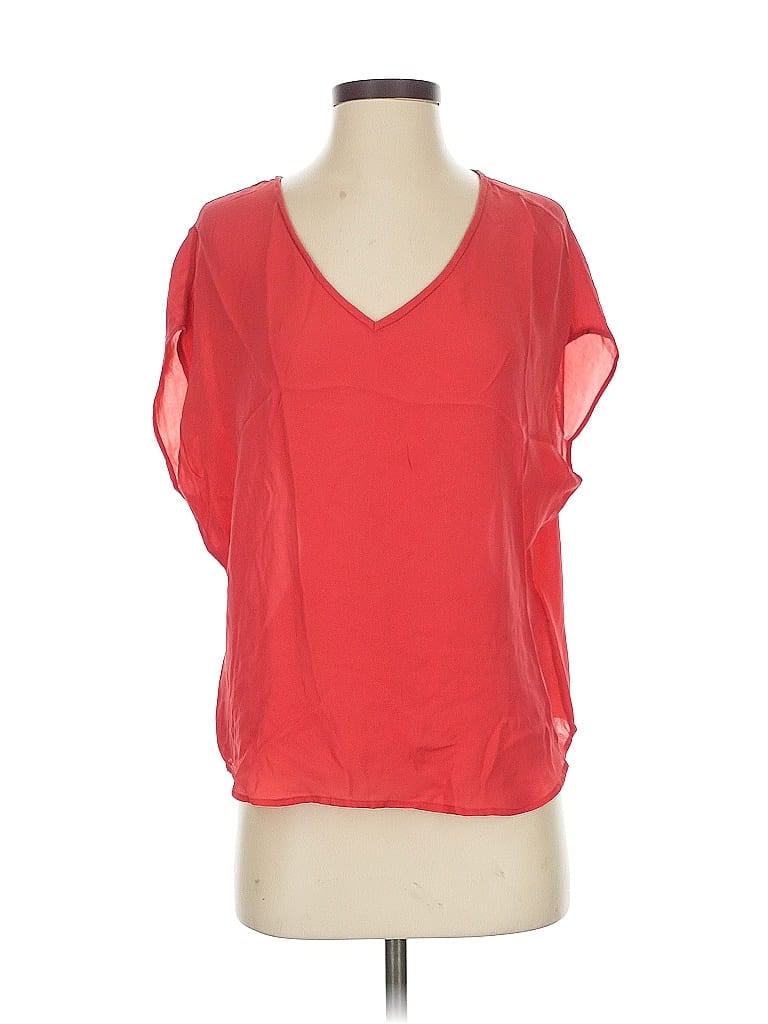 Pre-owned Joie Short Sleeve Silk Top Red V Neck Tops