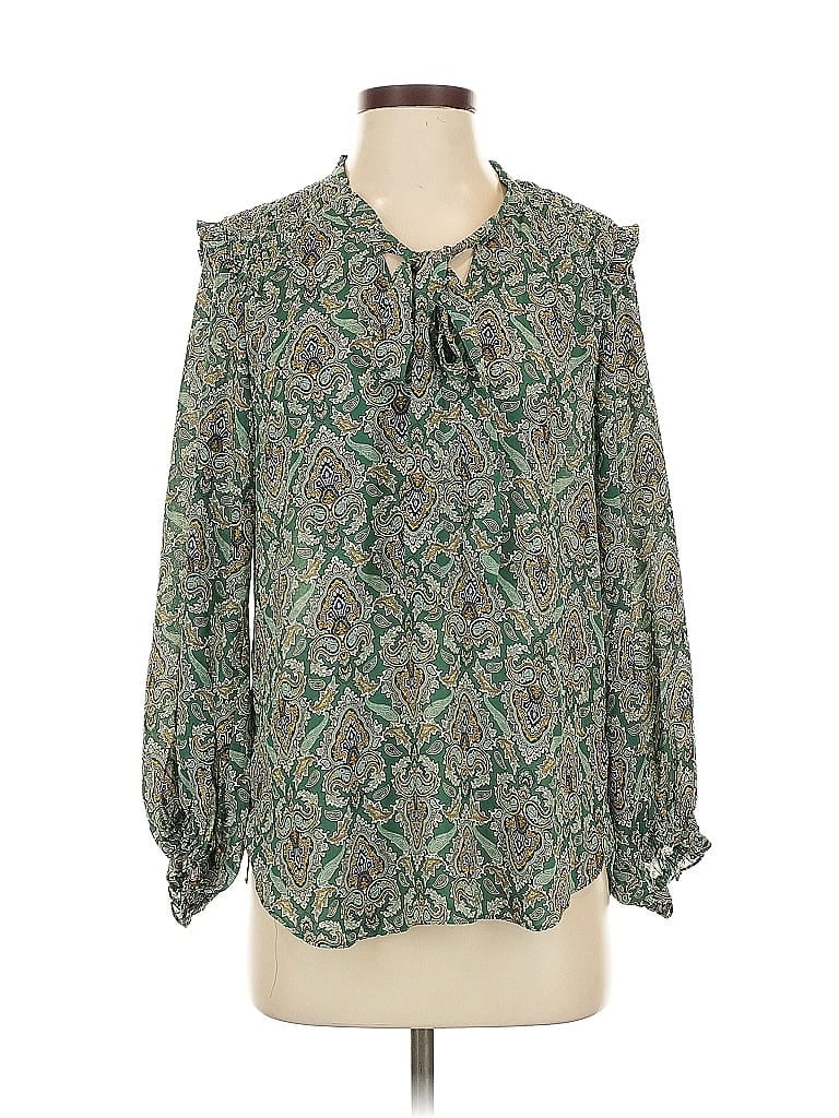 Pre-owned Max Studio Long Sleeve Blouse In Green
