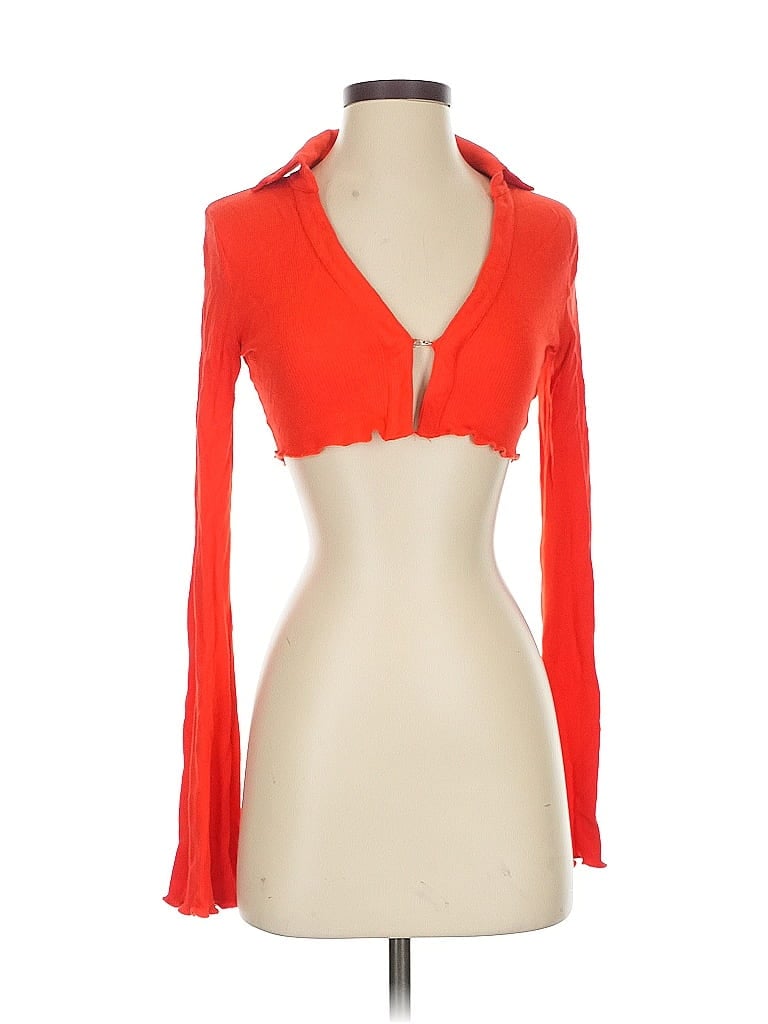 Pre-owned Edikted Long Sleeve Top Red Plunge Neckline Tops