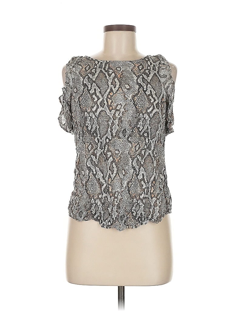 Pre-owned A New Day Short Sleeve Top Silver Cold Shoulder Neckline Tops