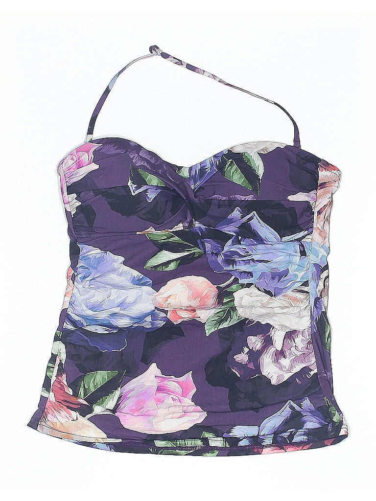 Pre-owned La Blanca Swimsuit Top Purple Floral Pattern Swimwear