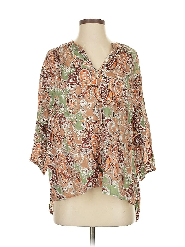 Pre-owned Mng 3/4 Sleeve Blouse In Brown