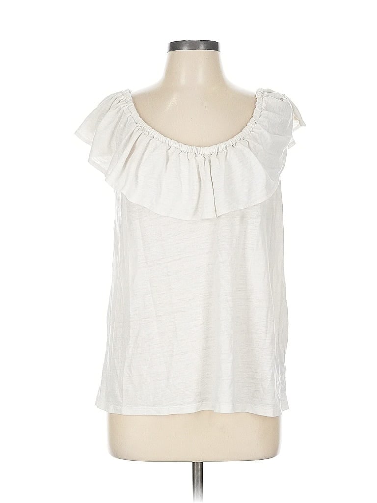 Click to view more detailed imagery on our partner's website Pre-owned Old Navy Short Sleeve Top Ivory Ruffles Neckline Tops In White