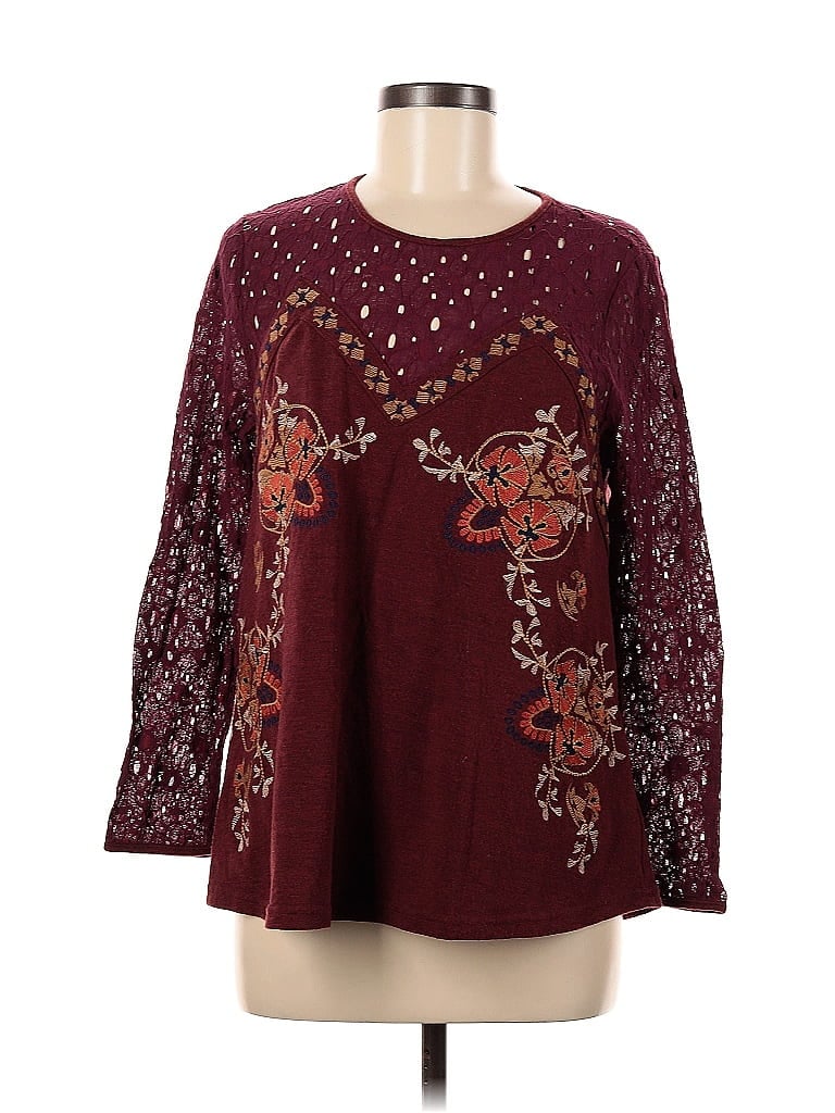 Pre-owned Entro Long Sleeve Blouse In Burgundy