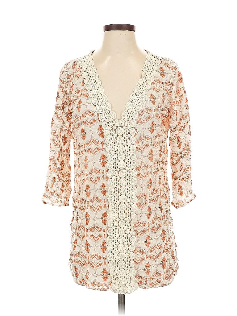 Pre-owned En Creme 3/4 Sleeve Blouse In Orange