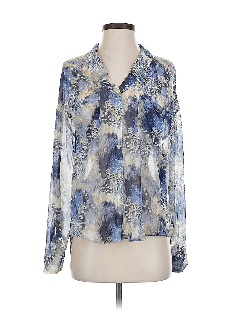 Pre-owned Free People Long Sleeve Blouse In Blue