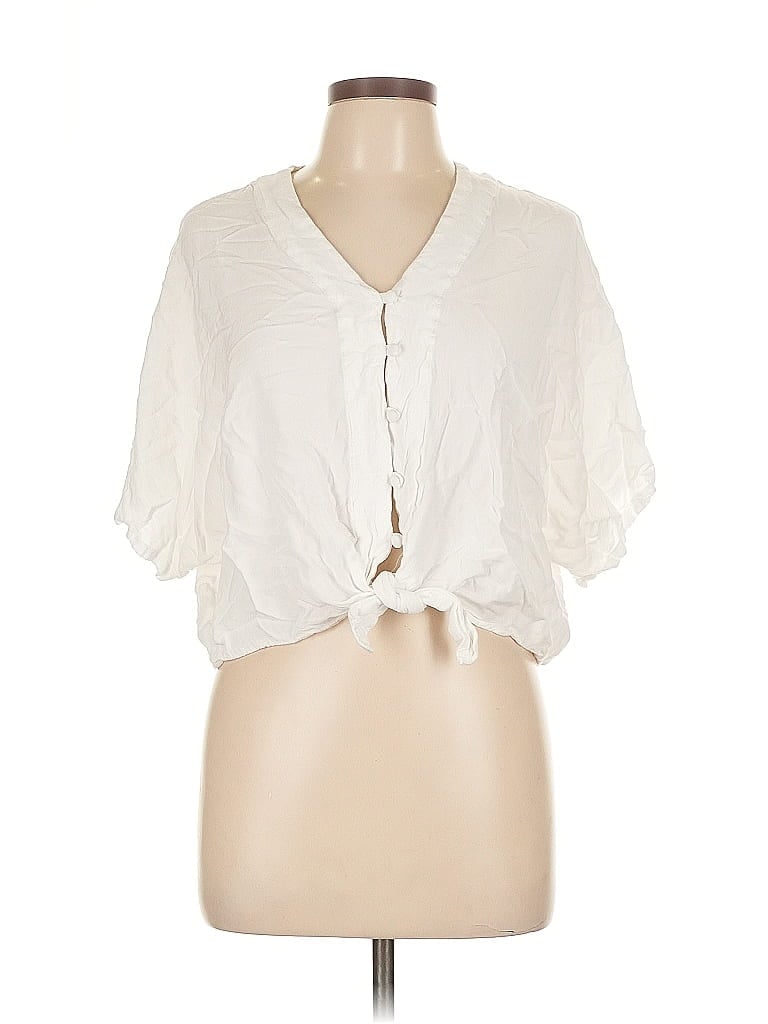 Pre-owned Sim & Sam Short Sleeve Blouse In White