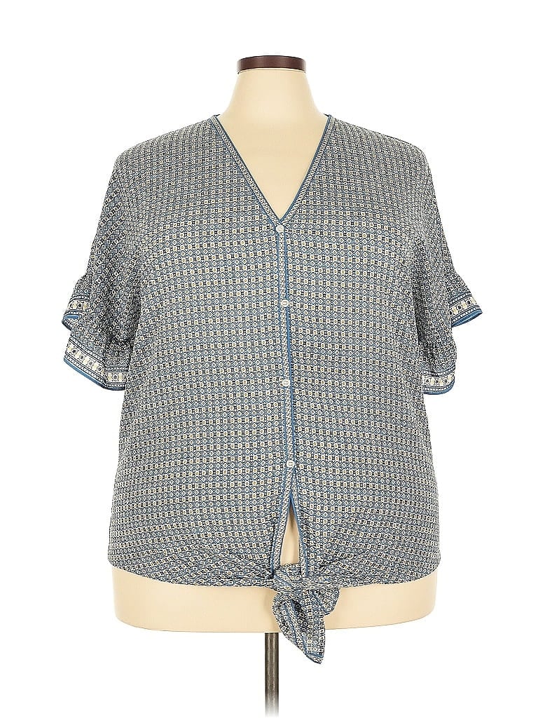 Pre-owned Max Studio Short Sleeve Blouse In Blue