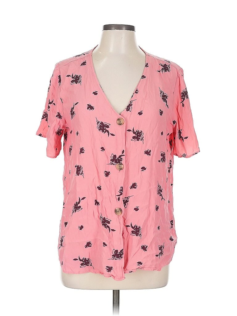 Pre-owned Something Navy Short Sleeve Blouse In Pink