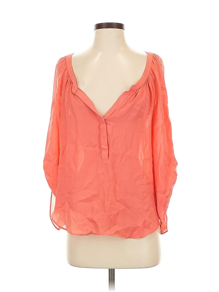 Pre-owned Alice & Trixie 3/4 Sleeve Silk Top Orange Plunge Neckline Tops