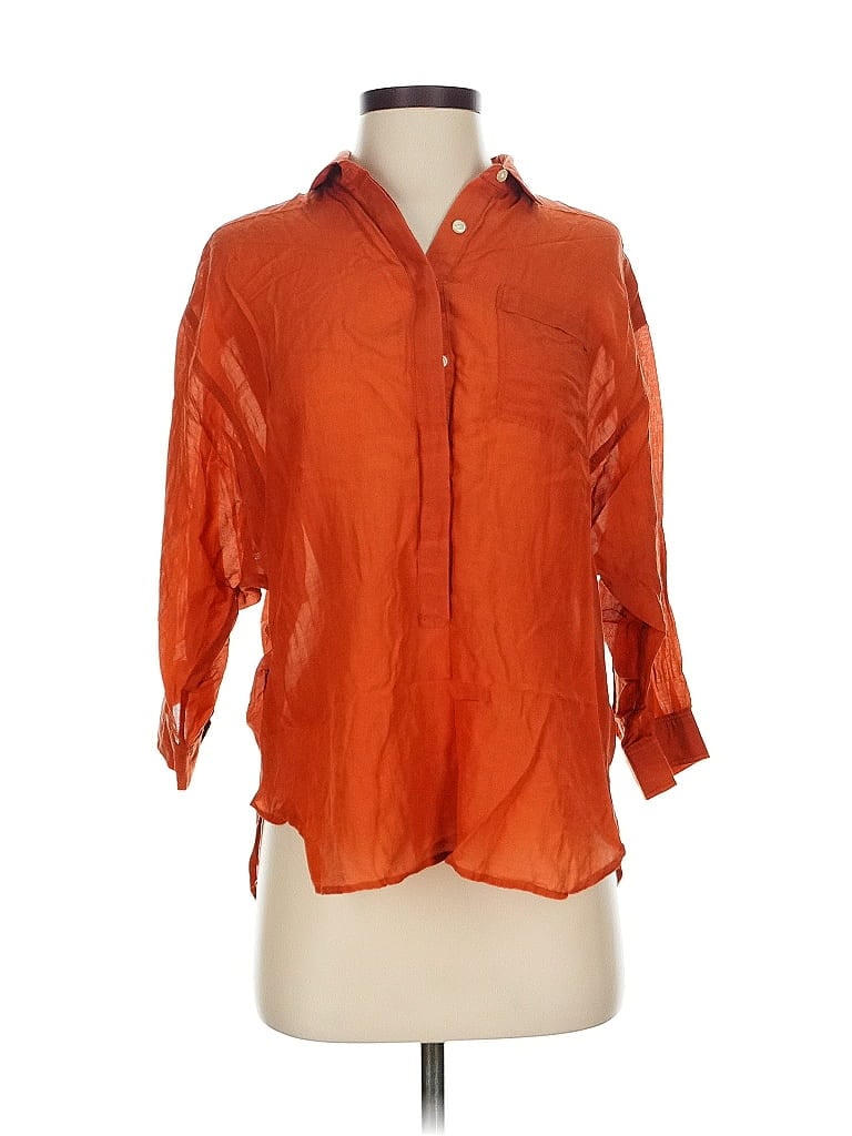 Pre-owned Ann Taylor Loft 3/4 Sleeve Button Down Shirt In Orange